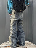 Ceekoo  -  fall outfits men American Fashion Washed Old Gradient Stripe Multi Pocket Drawstring Jeans Men Harajuku Street Loose Denim Pants