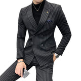 Ceekoo ( Jacket + Pants ) High-end Fashion Striped Men's Formal Double-breasted Business Suit Groom Wedding Dress Mens Suit 2 Piece Set