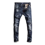  Ceekoo Newly Fashion Designer Men Jeans High Quality Retro Washed Blue Stretch Slim Fit Ripped Jeans Men Vintage Denim Pants Hombre