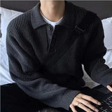 Ceekoo  -  fall outfits men Autumn/Winter Sweater Men Loose Trendy Hong Kong Style Versatile Long Sleeve Solid Color Collar Knitted Top Coat