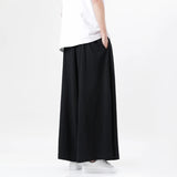 Ceekoo Chinese Style Coton Linen Pants Men Summer Harajuku Streetwear Wide Leg Pants Male Loose Elastic Waist Casual Trousers