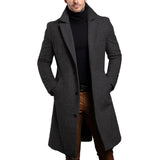 Ceekoo Atutumn Winter Long Warm Wool Trench Coat For Men Solid Color Single Breasted Luxury Wool Blends-Overcoat Tops Coats Clothing