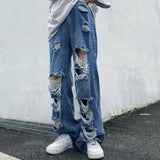 Ceekoo  -  fall outfits Women's Y2K Clothes Ripped Jeans High Street Baggy Jeans Summer Mopping Harem Wide Punk Straight Denim Pants Jeans Men