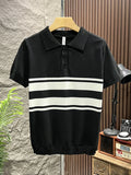 Ceekoo New Men Lapel Short Sleeves Fashion Striped Trend All-match Casual Business Contrast Color Knitted Polo Shirts Men Summer B53