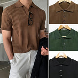 Ceekoo  Men Short Sleeve T Shirt Knit Polo T-Shirts Casual Social Shirts Korean Harajuku T Shirts Slim Soild Retro Tops Tees Man Clothes