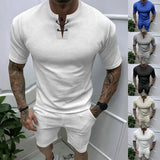 Ceekoo  -  Summer Sports casual slim fit men's suit men's short T-shirt tie Waffle top shorts suit