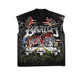 Ceekoo  -  Y2K Fashion Personality Breathable Graffiti Sleeveless Summer Unique Vest Hip Hop Trend Punk Goth Street Super Cool Loose Tshirt