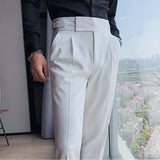 Ceekoo  -  Fashion Slim Fit Pencil Pants Naples Suit Pant For Men High Waist Button  Business Casual Straight Trousers Korean Cropped Pants