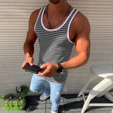 Ceekoo  -  Summer Men's Casual Round Neck Vest Fashion Striped Sleeveless Fitness Running Bodybuilding Muscle Vest Shirt S-3XL