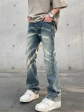 Ceekoo  -  High Street Jeans Men's Tie Dye Made Old Wash Straight Leg Pants Button-pocket Fashion Trousers Loose A164