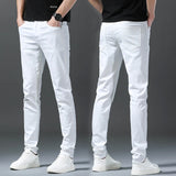 Ceekoo  Autumn New White Men's Jeans Straight Slim Solid Color Casual Denim Trousers Classic Male Brand Clothing Pants