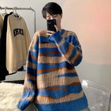 Ceekoo  -  fall outfits Men's Y2K Blue Vintage Striped Knit Knitwear Couple Sweater Sweatshirts Korean Autumn Winter Clothes Pullovers Blouse Tops Men