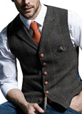 Ceekoo Men's Vests Tweed Suit Business Clothing for Men Striped Waistcoat  Punk Vest Groomman Wedding Brwon Black Grey Jacket