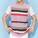 Ceekoo  -  Spring New Hollow Stripe Knitwear Sweater Vest Contrast Color O Neck Casual Tank Tops Korean Fashion Male Sleeveless Tees