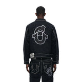 Ceekoo  -  Y2K Streetwear Mens Womens Hip Hop Letter Embroidered Jacket Jeans Two Piece Tracksuit Retro Loose Leather Biker Punk Jacket Set