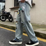 Ceekoo  -  fall outfits men High-end Street hip-hop personality butterfly print jeans men's loose straight wide leg pants retro Y2k washed pants