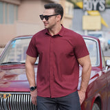 Ceekoo  -  L-10XL Summer Solid Color Short sleeved Shirt for Men's Business Casual Ice Silk Quick Drying Casual Loose Extra Large Shirt