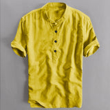 Ceekoo Henley Shirt Men's Cool And Thin Breathable Summer Shirts Button Stand Collar Cotton Linen Shirt Hawaii Beachwear Blouse Chemise