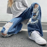 Ceekoo  -  fall outfits Women's Y2K Clothes Ripped Jeans High Street Baggy Jeans Summer Mopping Harem Wide Punk Straight Denim Pants Jeans Men