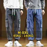 CeekooPlus Size Men's Cargo Jogger Jeans Hip Hop Streetwear Multiple Pockets Stretched Cotton Casual Denim Pants Baggy Trousers 8XL