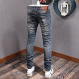 Ceekoo Vintage Fashion Men Jeans Retro Washed Blue Elastic Slim Fit Ripped Jeans Men Frayed Designer Italian Style Denim Pants Hombre