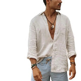 Ceekoo  Summer Men's Linen Long Sleeve Shirt Thin Cool Clothes Loose Hawaiian Korean Fashion Street Dress New T-shirt