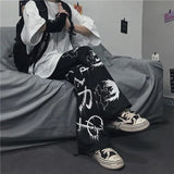 Ceekoo  Black Harajuku printed anime sweatpants male streetwear wide leg oversize pants loose casual sport straight trousers men