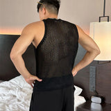 Ceekoo  -  Mens Sexy Hollow Mesh Knitted Vest Genderless New Nightclub Niche Casual Solid Color Sleeveless Knitted Tank Top Unisex