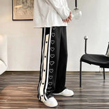 Harajuku Wide leg Sweatpants Oversize Men Streetwear Side Button Baggy Pants Casual Sport Split Basketball Women Track Trousers