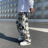 Ceekoo Mens Fashion Printed jeans Spring 2023 Mopping Trousers Jeans Korean Style High Street Loose Hip Hop Wide-leg Jean Pants