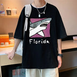 Ceekoo  American Printed Short Sleeve T-Shirt Men and Women Summer New Loose Cotton Half Sleeve Couple Body Shirt  Fun Shark