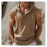 Ceekoo  -  Men's Sleeveless Tee Tops Basketball Vest Summer Cotton and Linen Men's Vest Personalized White Hooded Vest Casual Sweatshirt