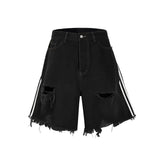 Ceekoo  Black Hip-hop Hole Beggar Jeans Shorts Men's American Street Washed Old Loose Five-part Pants Streetwear Men Y2k Clothes Pants