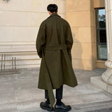 Ceekoo  -  Tweed Overcoat Men's Autumn Winter Long Coat Loose Knee-length New Korean British Thickened Belted Woolen Jacket D1221