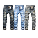 Ceekoo  Fall New Men's Wear Ripped Straight Fit Stretchless Jeans Fashionable Blue Casual Social Hip Hop Party High Quality Denim Pants