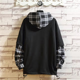 Ceekoo  - Black Patchwork Hoodies Autumn Spring Men's Sweatshirts Hiphop Punk Streetwear Casual Pullover New Plaid Hoodies