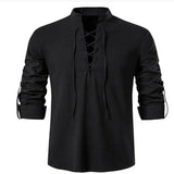 CeekooNew Men's V-neck shirt T-shirt Fashion Vintage Thin Long Sleeve Top men Casual Breathable Viking Front Lace Up man Shirts