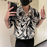 Ceekoo  Japanese Summer Ice Silk Flower Shirt for Men Short Sleeve Loose Casual Harajuku Oversized New Thin Hawaiian Shirt Men