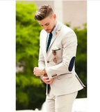 Ceekoo  Beige Suits Wedding Suits For Men Elbow Patches Business Casual Groom Wear Tuxedo Slim Fit Male Blazers (Jacket Pants)