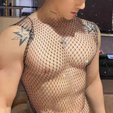 Ceekoo  -  Flash Diamond Vest Mesh Navel Tank Tops Men's Sexy Fishnet Perspective Personality T-shirt Trend Nightclub Unisex Sexy Underwear