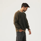 Ceekoo  -  Autumn men's work style knitwear casual loose large size gradient sweater men's patch round neck pullover tops