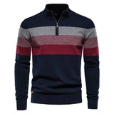 Ceekoo  -  Autumn Winter Men's Casual Collar Sweater Fashion Striped Knit Pullover Business Casual Zipper Top Street Wear S-2XL