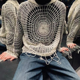 Ceekoo  -  Y2k Clothes Spider Web Hollow Hole Design Trendy Men LGBT Streetwear Hooded Pullover Knit Top Sweater Mens Korean Fashion свитер