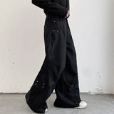 Ceekoo  -  Men Pants Darkwear Pleats Loose Wide Leg Trousers Trend Solid Color New Autumn Fashion Pocket Male Japanese 9A5642