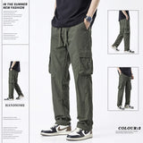 Ceekoo Spring New Style Korean Fashion Men's Baggy Khaki Cargo Pants Cotton Outdoor Style Drawstring Straight Trousers Male