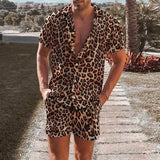 Ceekoo  -  Leopard Print Men's Two Piece Set Short Sleeve Turn-down Collar Shirt And Shorts Loose Casual Suits Summer Fashion Outfits Male