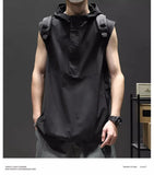 Ceekoo  Summer Casual Pullover Shirt Tess Vest Men's Loose Sleeveless Hooded Cool Boy Versatile Sports Tops Solid Undershirt