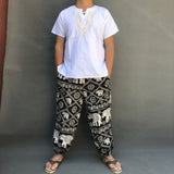 Ceekoo  Summer Beach Style Thai Lantern Pants Wide Leg Pant Drawstring Elastic Waist Totem Printing Long Pants Trousers Clothing For Men