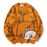 ceekoo Autumn And Winter Cartoon Cat Crew Neck Sweater Men's Loose Couple Knitwear Casual Pullover