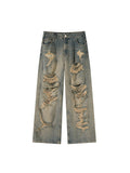 Ceekoo  Old and Worn Hole Jeans, High Street, Wasteland Style, Small Crowd Vibe, Beggar, Floor Sweeping Long Pants, blusa masculina